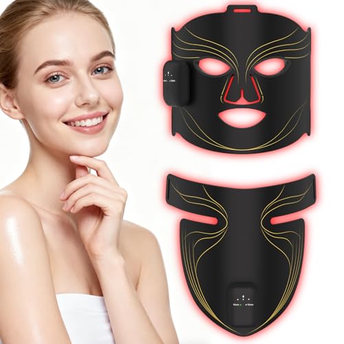 Hottoerak Red & Blue Light Mask for Face & Neck Set, Wireless Rechargeable Near-Infrared LED Face Mask for Home & Travel