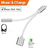 Headphones Adapter for iphone splitter audio and charge 3.5mm Jack Adapter Dongle Earphone Connector for iPhone 8/ X/XS MAX/XR/ 8Plus/ 7/7 Plus 2 in 1 Cables Charge & Aux Audio Support iOS 12 - Silver
