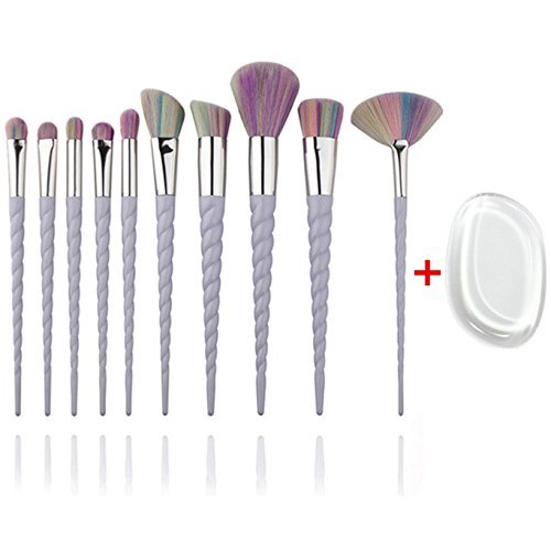 Unicorn Makeup Brushes Set 11pcs- Unicorn Brushes Gifts with Silicone Makeup Blender for Face Foundation Powder Eyeshadow Cosmetic Brushes Beauty Tools Kits