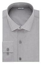 Kenneth Cole Reaction Men's Technicole Slim Fit Stretch Solid Spread Collar Dress Shirt , Grey Frost, 15