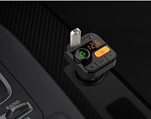 FITNATE Car Bluetooth FM Transmitter,Upgraded Version Bluetooth5.0 Wireless Car FM Radio Music Player,Super Bass, Support Hands-Free Calling