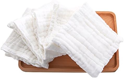 Baby Muslin Washcloths (5 Pack) 11.8”x11.8” - Natural Organic Cotton Baby Wipes, Soft Newborn Baby Face Towel and Muslin Washcloth for Sensitive Skin- Baby Registry as Shower Gift by MICHEF
