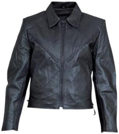 Ladies Women COWHIDE Black Motorcycle Biker Leather JACKET braiding, ZIPOUT Liner, SIDELACES XS-5XL