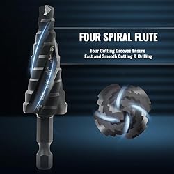 ZELCAN 9 Sizes Step Drill Bit, Four Spiral Flute