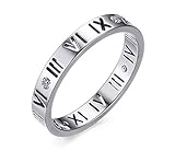 Women's Stainless Steel CZ Roman Numeral Ring for Wedding Band Engagement Promise,Size 6-8