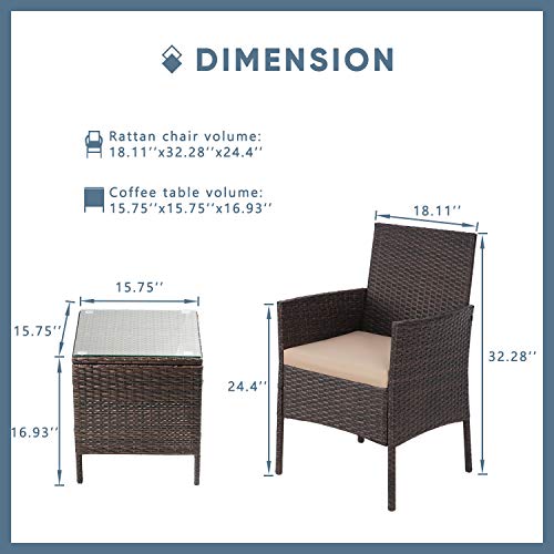 Lahaina Patio Furniture Set 3 Piece Outdoor Wicker Bistro Set Rattan Chair Conversation Sets