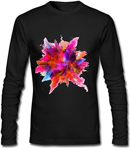 Windenw870 multicolored Powder Men's Long Sleeve Cotton Crewneck T-Shirt L Black