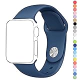 HuanlongTM New Soft Silicone Sport Style Replacement Iwatch Strap Band for Apple Wrist Watch Series 1 Series 2 (Ocean Blue 38mm S/M)