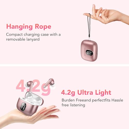 QXQ New Bluetooth Headphones, Wireless Bluetooth 5.4 HiFi Stereo Headphones with 4 ENC Mic, 40H Wireless Bluetooth Headset with Screen, Wireless Earphones for Android iOS, Pure Pink