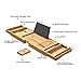 SONGMICS Bamboo Bath Tray, Luxury Extendable Tub Caddy Table with Tablet Phone Slots, Cup Holder, Bathroom Organizer, Extra Soap Holder, Natural UBCB88Y