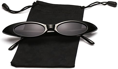 LOOKEYE Small Cateye Sunglasses Oval Clout Goggles Vintage Mod Chic Candy Shades for Women and Man, Black Frame and Gray Lens