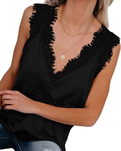 Saikesigirl Lace Silk Camisoles for Women Sexy V Neck Tops Loose Spaghetti Strap Cami Tank Shirt