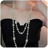 Octwine Boho Round Pearl Rhinestones Layered Choker Necklace Multi Strands Vintage Choker 1920s Bridal Wedding Crystal Rhinestones Shining Clothing Sweater Chain Necklace for Women