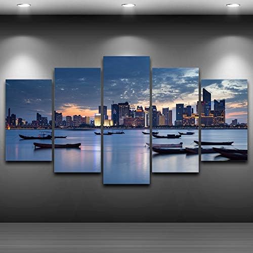 Pintura De La Lona Sala De Estar Arte De La Pared 5 Piezas Ciudad