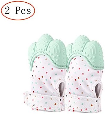 Cuteboom Teeth Mitten Baby Teething Glove Babies Self-Soothing Pain Relief Made By Safe Food Grade Teething Mitt (Blue)