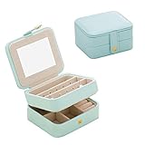Travel Jewelry Box Double Layer Jewellery Organizer Small Size Storage Case with Mirror for Ring Ear Stud Necklace Birthday