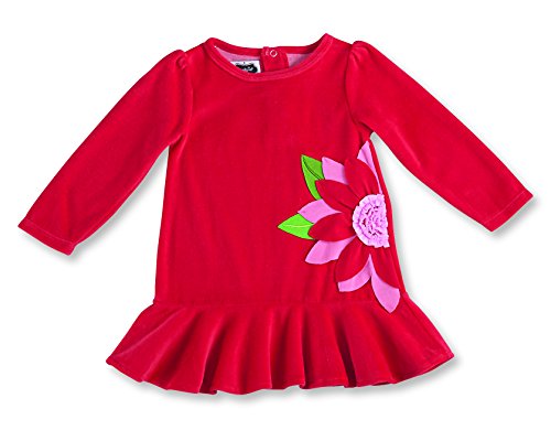Mud Pie Christmas Baby Toddler Girl Red Poinsettia Flounce Dress (6-9 Months)
