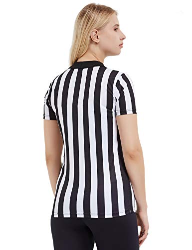 image for FitsT4 Sports FitsT4 Women's Black & White Stripe Referee Shirt,Zipper