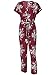 Missy Chilli Women's Floral Print Short Sleeve V Neck Wrap Jumpsuit with Tie Waist Wine Red US 4/6