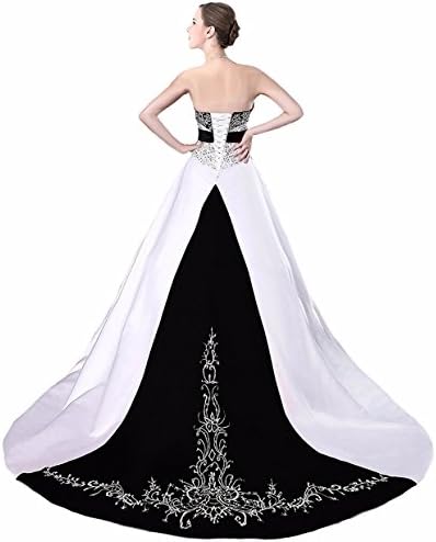 HUICHENGYAO Women's Strapless Satin Embroidery Wedding Dress A Line Bridal Gown Black L
