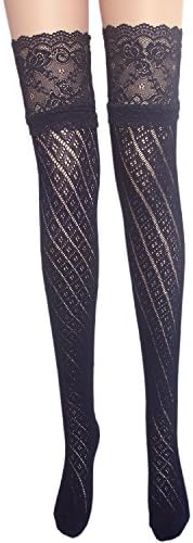 ladies thigh high cotton stockings with lace
