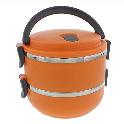 Cheftor Two Tier 47oz/1.4L Stacking Lunch Box Insulated Food Carrier Bento Box Stainless Steel Bowls Container with Sealing Lid, Orange