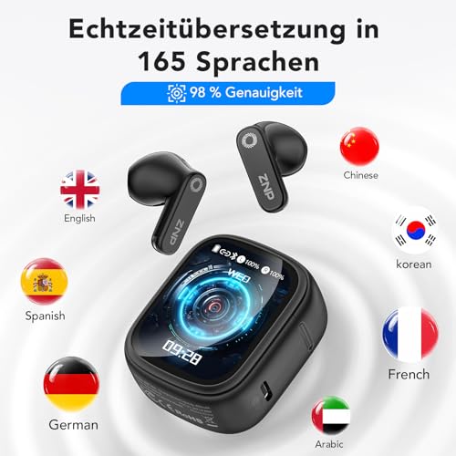 N02 Übersetzer Kopfhörer mit KI Chatbot, 4-1 HiFi-Klang Übersetzungskopfhörer mit 165 Sprachen & 9 Modi, 48h Akku Touchscreen Sprachübersetzer, Bluetooth 6.0 für Reisen, Wirtschaft und Sprachenlernen