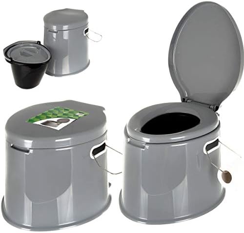 Vickys Lightweight and Portable 5L Picnic Camping Toilet with Seat, Lid, Handles and Roll Holder - Grey - Compact Waste Solution for Indoor and Outdoor Loo Use Camping Caravan Picnic Fishing and Festivals