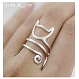 Helen de Lete Innovative Lovely Cat Kitty Sterling Silver Ring Small Size
