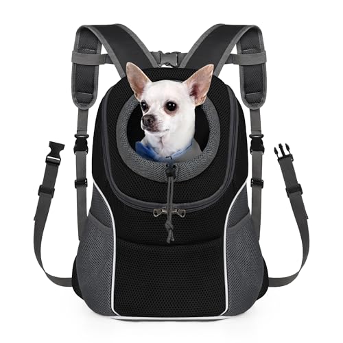Photo 1 of WOYYHO Pet Dog Carrier Backpack Small Dog Front Backpack Ventilated Dog Carrier Back Pack with Storage Pockets, Adjustable Straps & Safety Belt for Travel Hiking Outdoor (Size L: 10-14 lbs, Black)