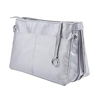 Vercord Expandable Nylon Handbag Purse Organizer Insert Liner Shaper Bag in Bag Beige Grey Medium