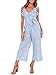 Miessial Women's High Waist Wide Leg Jumpsuit V Neck Sleeveless Jumpsuit Rompers with Pockets Light Blue 4/6