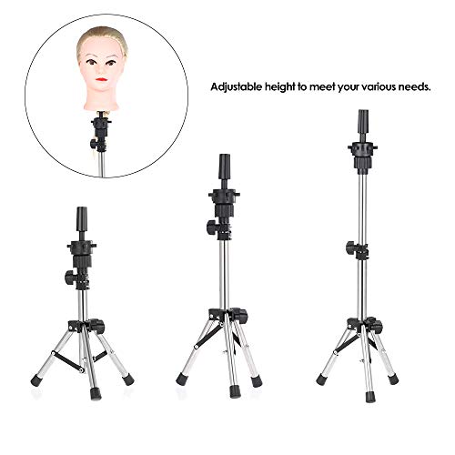 Hairdressing Tripod Stand Holder,❤️❤️Maonet Adjustable Stainless Steel Durable Wig Head Stand Mannequin Tripod Hairdressing Training Holder (M, White)