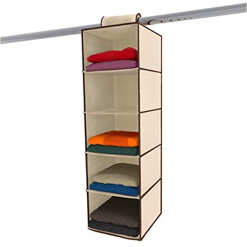 Ziz Home Hanging Closet Organizer 5 Shelf Beige Closet Hanging