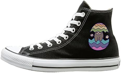 Shenigon Rainbow Easter Egg Sloth Canvas Shoes High Top Casual Black Sneakers Unisex Style