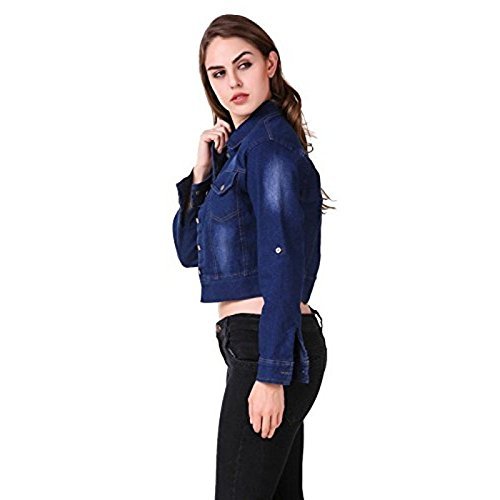 oneoeightdesigns women front button shaded denim jacket top - (blue)