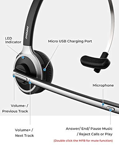 Mpow Truck Driver Bluetooth Headset, Hands Free Phone Headset with