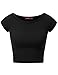 Doublju Womens Short Sleeve Round Neck Ribbed Knit Crop Top