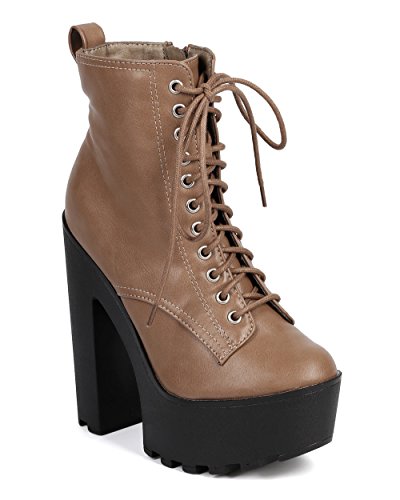 Breckelle's Women's Jamie-11 Lace-Up Platform Boot