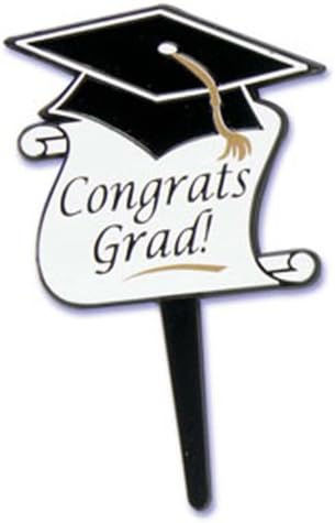 Dress My Cupcake DMC41G-34 12-Pack Congrats Grad Pick Decorative Cake Topper, Graduation, Black/White