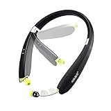LBell Upgrade Bluetooth Headset, Foldable Bluetooth Headphones with Retractable Earbuds Wireless Bluetooth Earpieces with Mic for iPhone 8 7 SE 6 6 plus 5 5S and Android Smart Phones (Black + Green)
