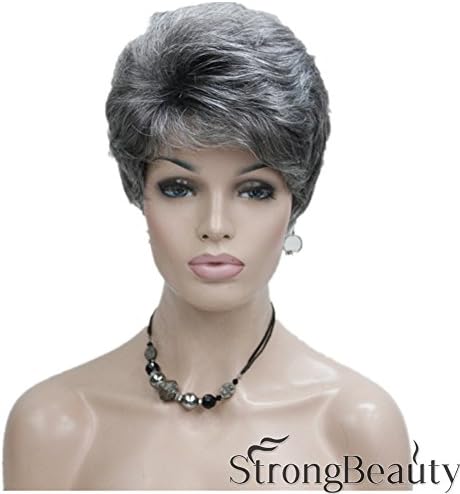 StrongBeauty Short Hairstyles Wigs Silver Grey Synthetic Hair Puffy Wigs For Women (#44)