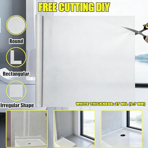 50 m Waterproof Sheet for Bathroom Decoupling Mat for Tiles Waterproofing Tape Prevents Water Leakage Bathrooms Showers Pools 0.8 mm Thick (Size: 1.15 x 50 m (3.7 x 164 ft), Colour: White)