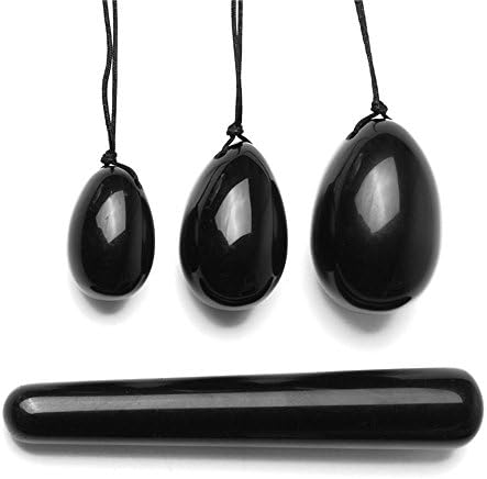 Natural Jade Egg Yoni Egg Massage Stone, 4pcs/Set Obsidia Jade Massage Balls and Jade Stick for Kegel Exercise Pelvic Floor Vaginal Muscle Exerciser, Better Bladder Control to Prevent Incontinence