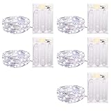 5 Pack Fairy Lights 7 Feet 20 Led Battery Operated String Lights with Time Function, Waterproof Firefly Lights on Silver Wire for Home Party Wedding Decorations, 6 Hours on/18 Hours Off, White