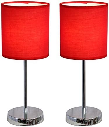 Simple Designs LT2007-RED-2PK Chrome Mini Basic Table Lamp Set with Fabric Shades, Red by Simple Designs Home