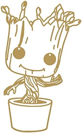 BABY GROOT Cute Guardians of The Galaxy Vinyl Decals for Car bumper window macbook laptop (Gold, 10" x 6.15")