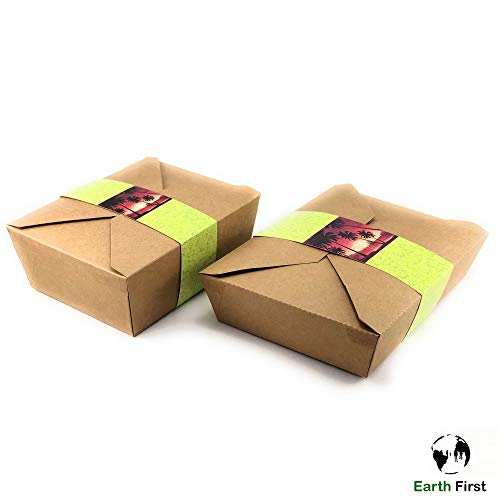 50 Paper Food to Go Containers - 51oz- New Design with Waist Seal Band - Eco Friendly Disposable Kraft Paper Take Out Food Container - Sturdy Leak & Grease Proof Microwavable Take Away Boxes - Thumbnail 2