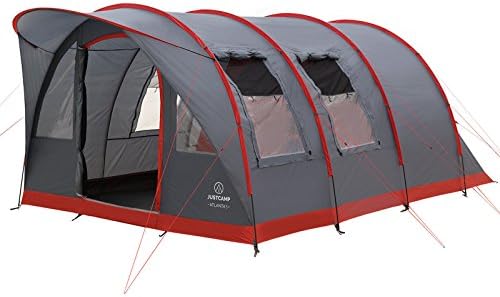 JUSTCAMP Atlanta 5 Man Family Tunnel Tent with porch (including sewn floor), grey