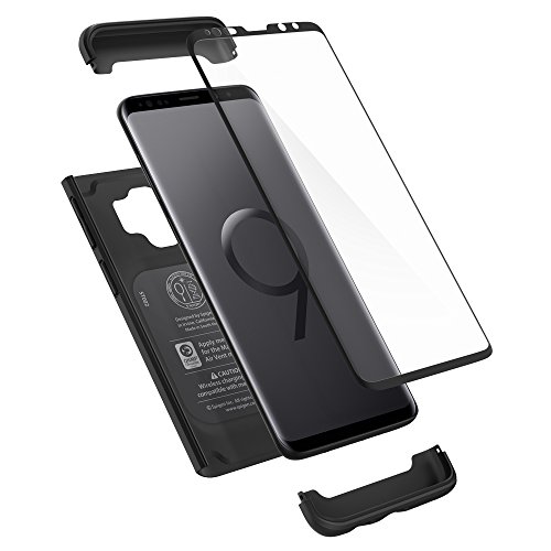 Spigen Thin Fit 360 Back Cover Case Compatible with Samsung Galaxy S9 - Black (with Glass Screen Protector)